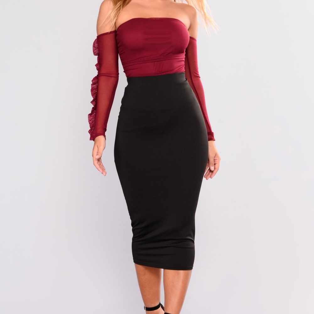 Out From Under Ruffle Mesh Bodysuit - Burgundy